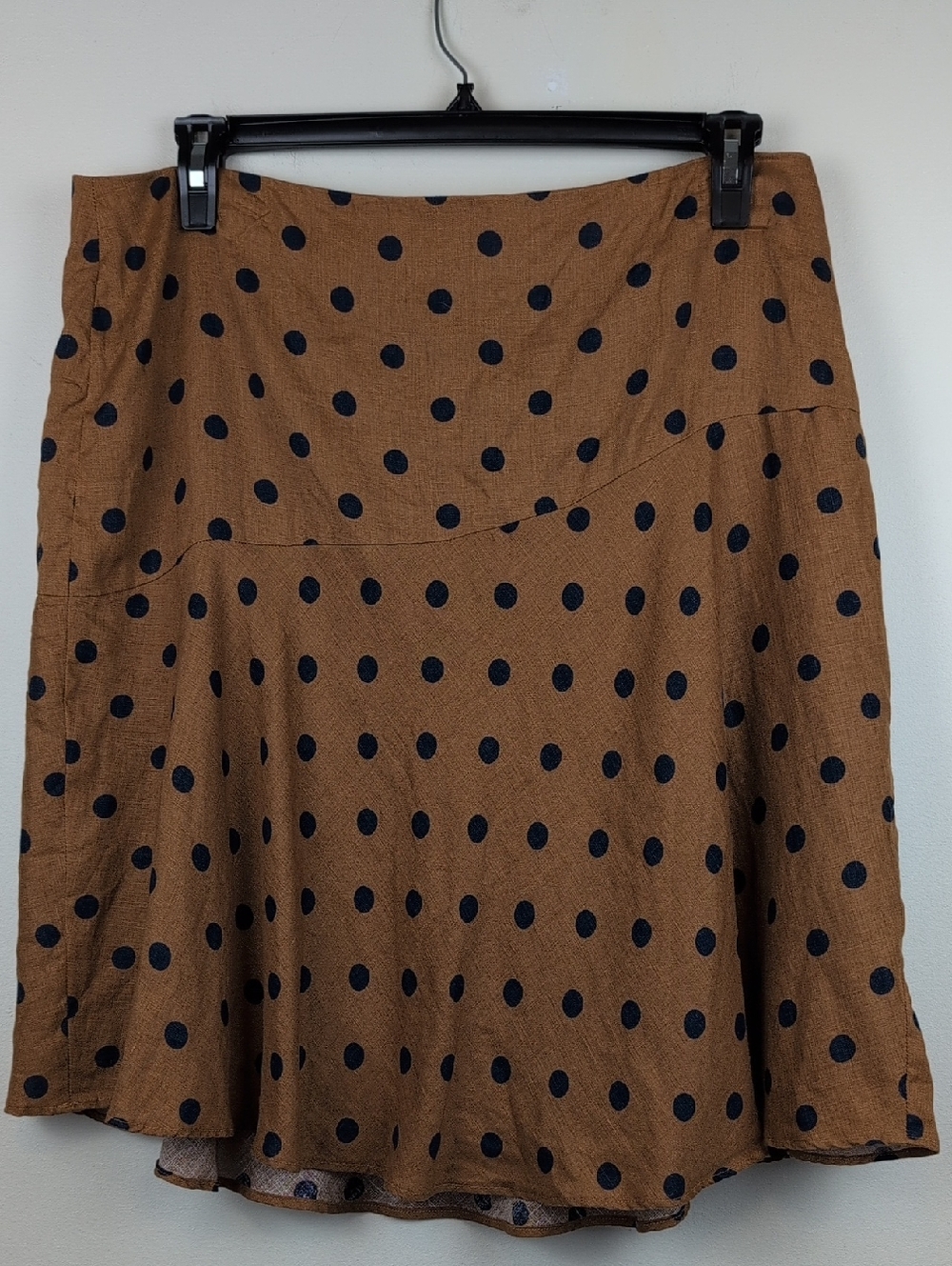 Boden Brown & Navy Polka Dot Linen A-Line Skirt Size 16/18